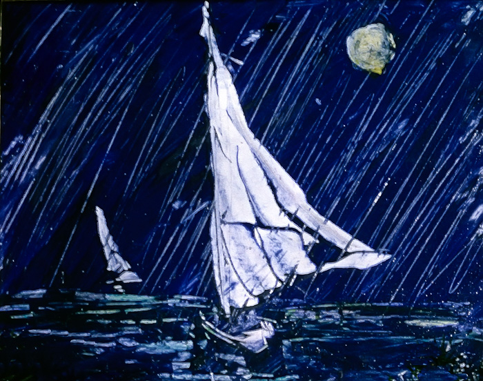 Night Chase, acrylic on board, 12x15 in.,1965